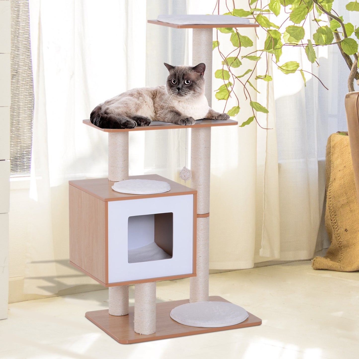 47" Premium Wood Cat Tree with Scratching Post