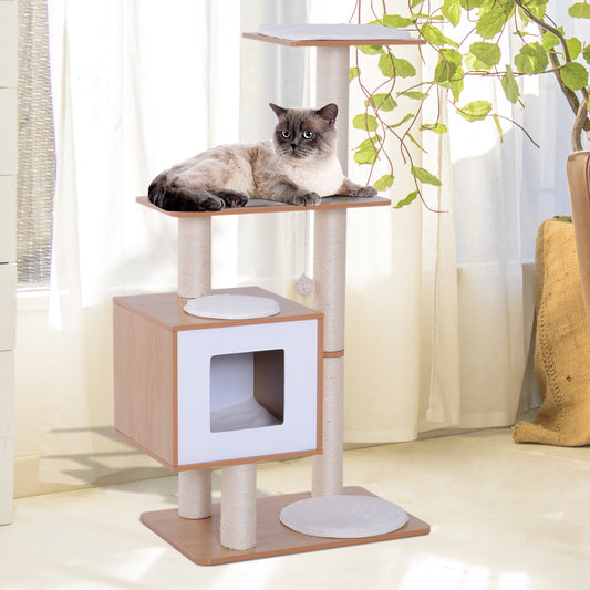 47" Premium Wood Cat Tree with Scratching Post