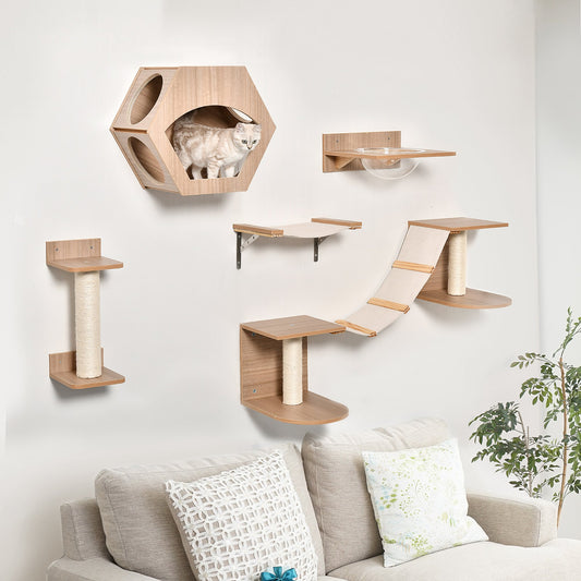 Cat Tree 5PCs Pet Wall-mounted Climbing Shelf Set